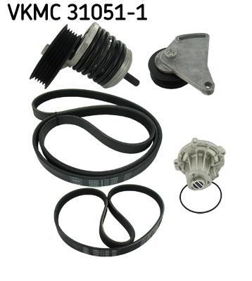 Pompe à eau+Jeu de courroie trapézoïdale à nervures (Pompe à eau et courroie accessoires) SKF ref. VKMC 31051-1